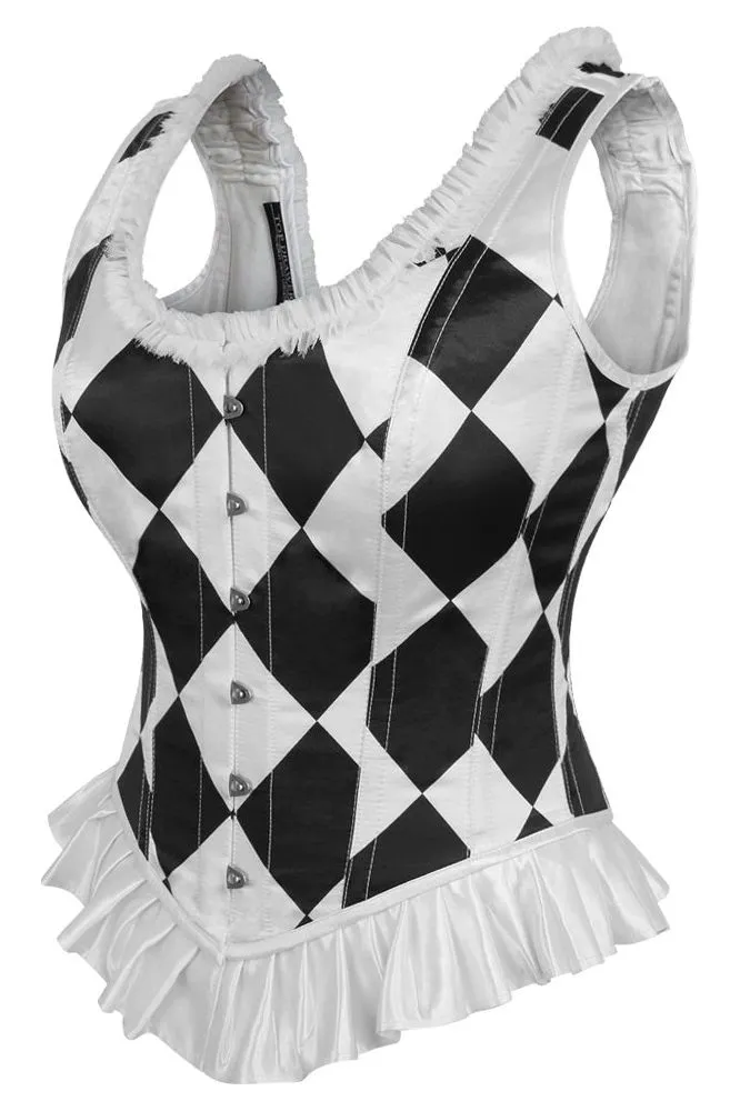 Top Drawer Black/White Diamond Steel Boned Corset w/Straps