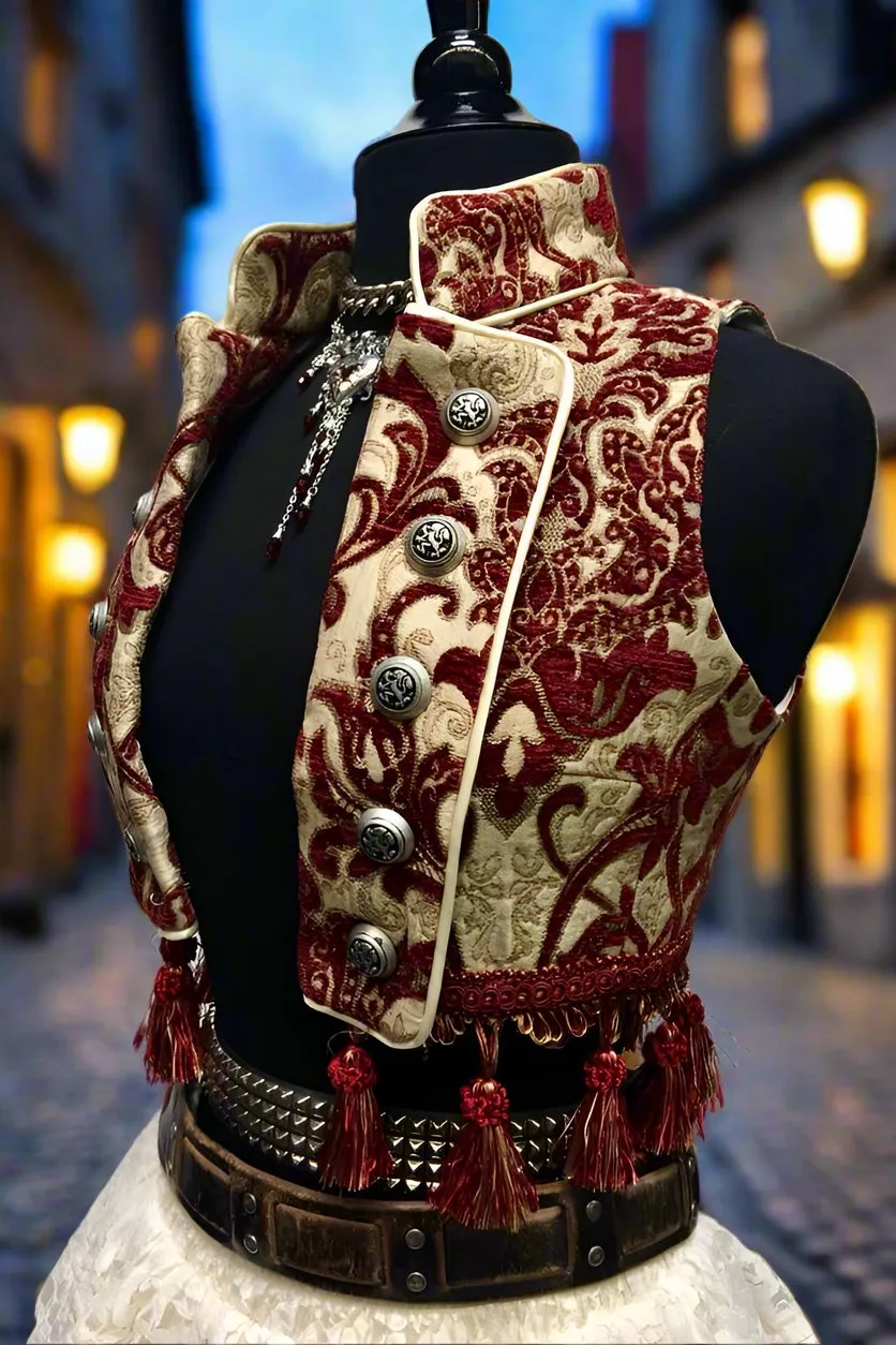 TOREADOR VEST - BURGUNDY/IVORY TAPESTRY