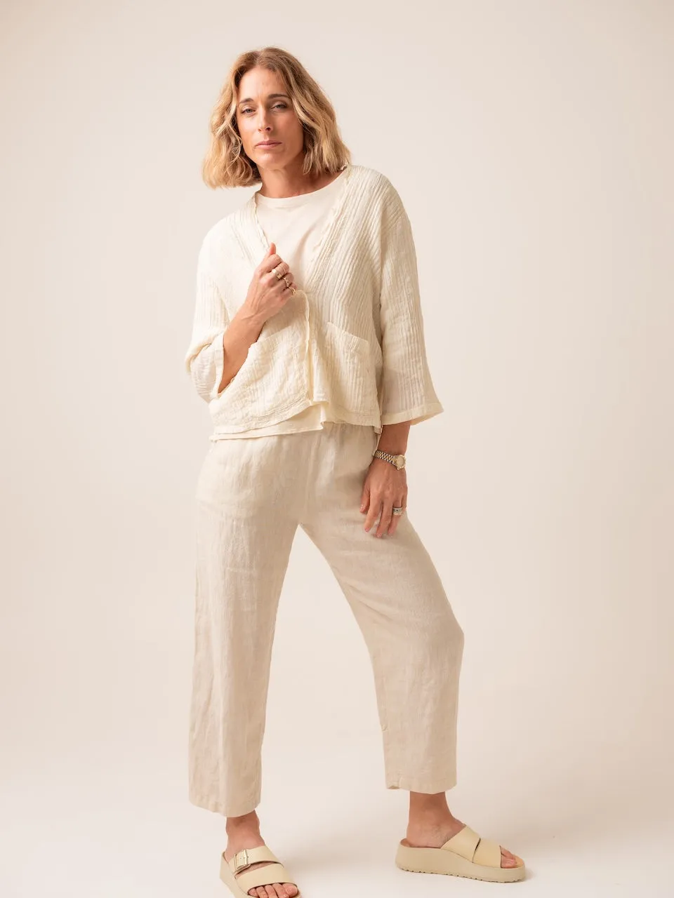 Transit Par Such Linen Pant with Viscose Detail in Ivory