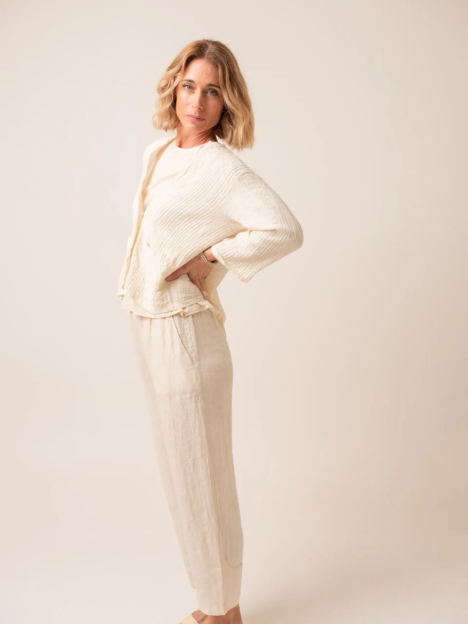 Transit Par Such Linen Pant with Viscose Detail in Ivory