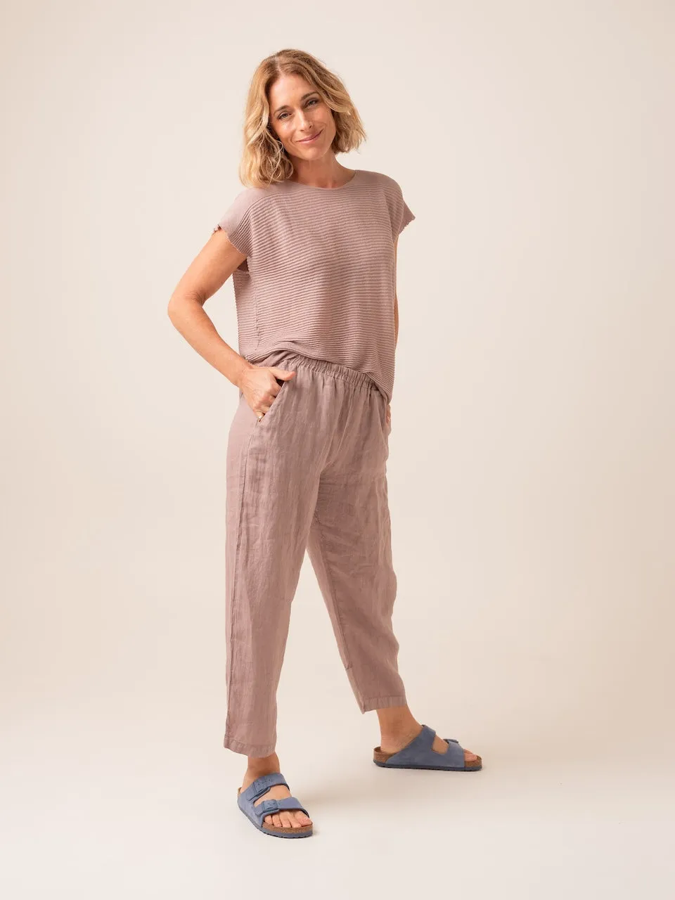 Transit Par Such Linen Pant with Viscose Detail in Mauve