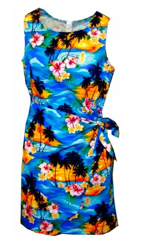 Tropical Paradise Ladies Hawaiian Aloha Print Sarong Dress Blue