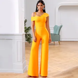 Two-Piece Fitted Short Sleeve Bandage Tops and High Waist Flare Pants Set