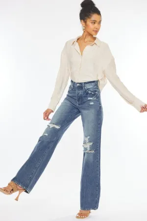 ULTRA HIGH RISE DISTRESSED NINETIES FLARE-KC8682M