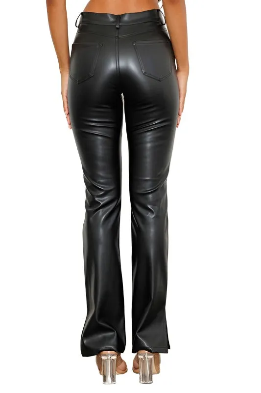 Vegan Leather Side Slit Boot Cut