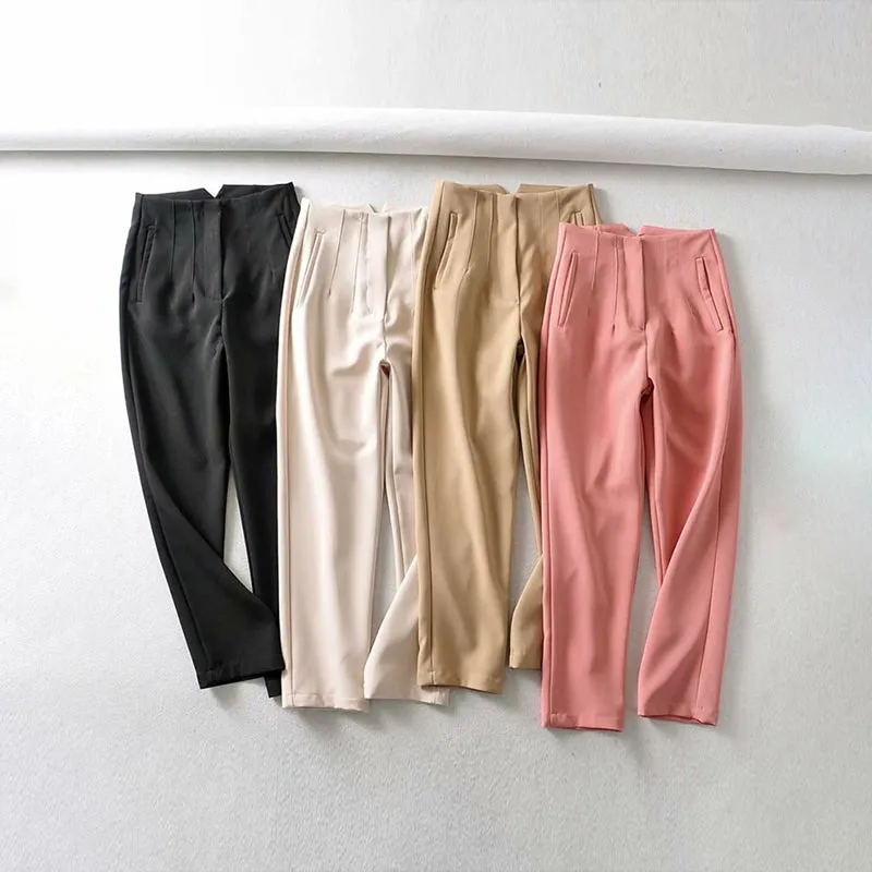 Vintage High Waist Ankle Length Trousers for Women