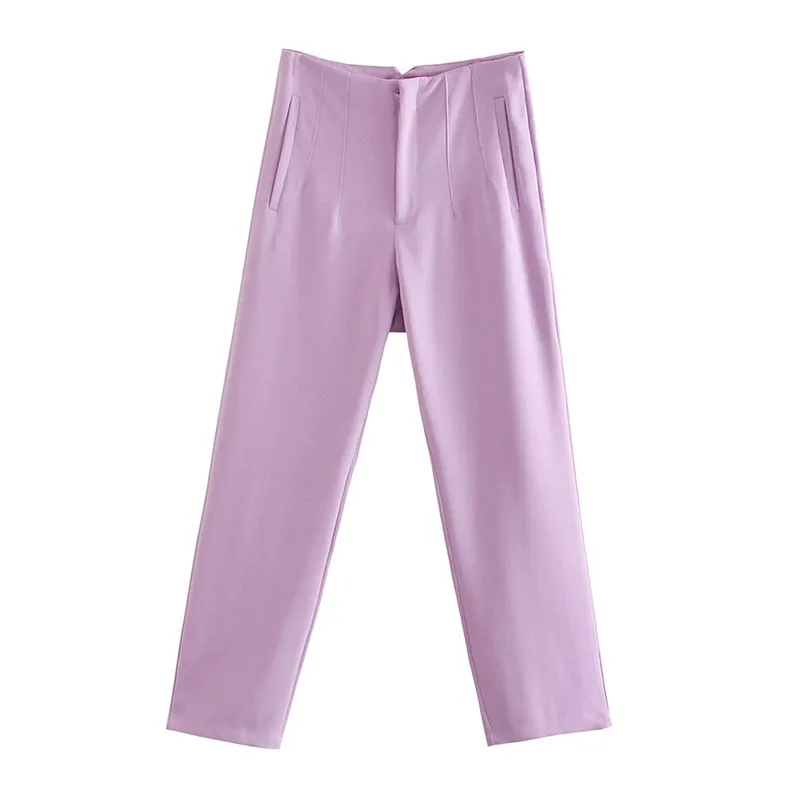 Vintage High Waist Ankle Length Trousers for Women