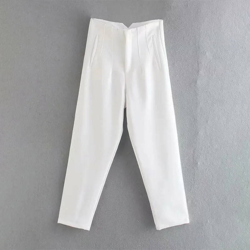 Vintage High Waist Ankle Length Trousers for Women