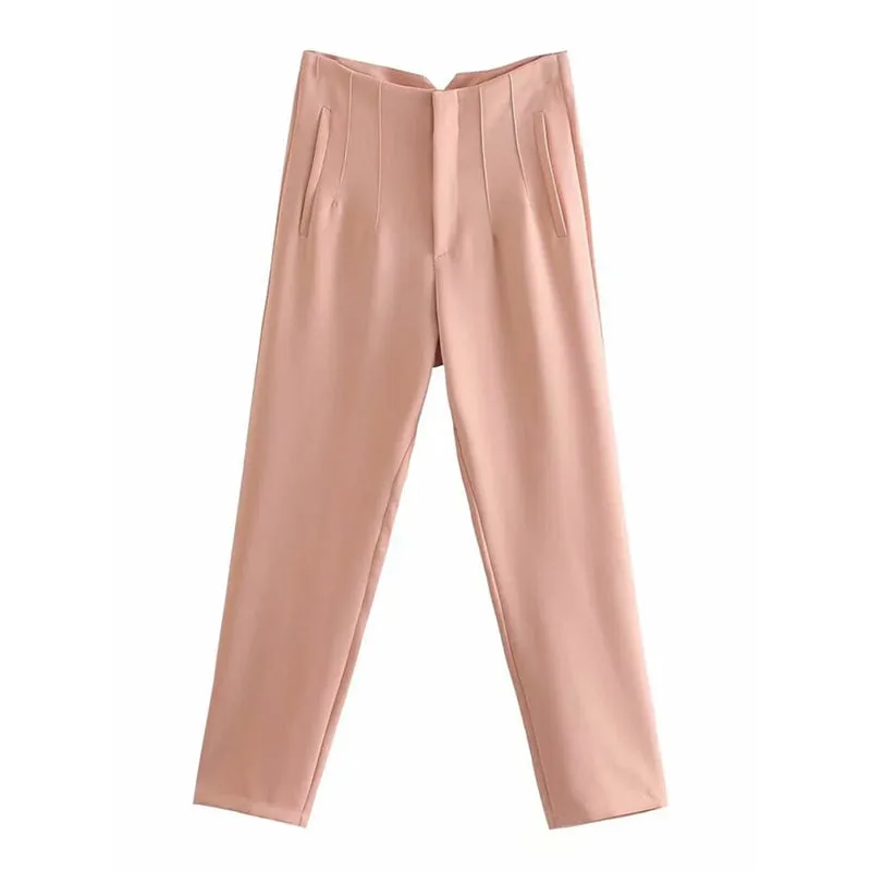 Vintage High Waist Ankle Length Trousers for Women