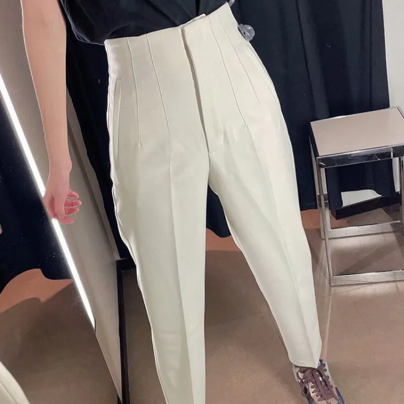 Vintage High Waist Ankle Length Trousers for Women