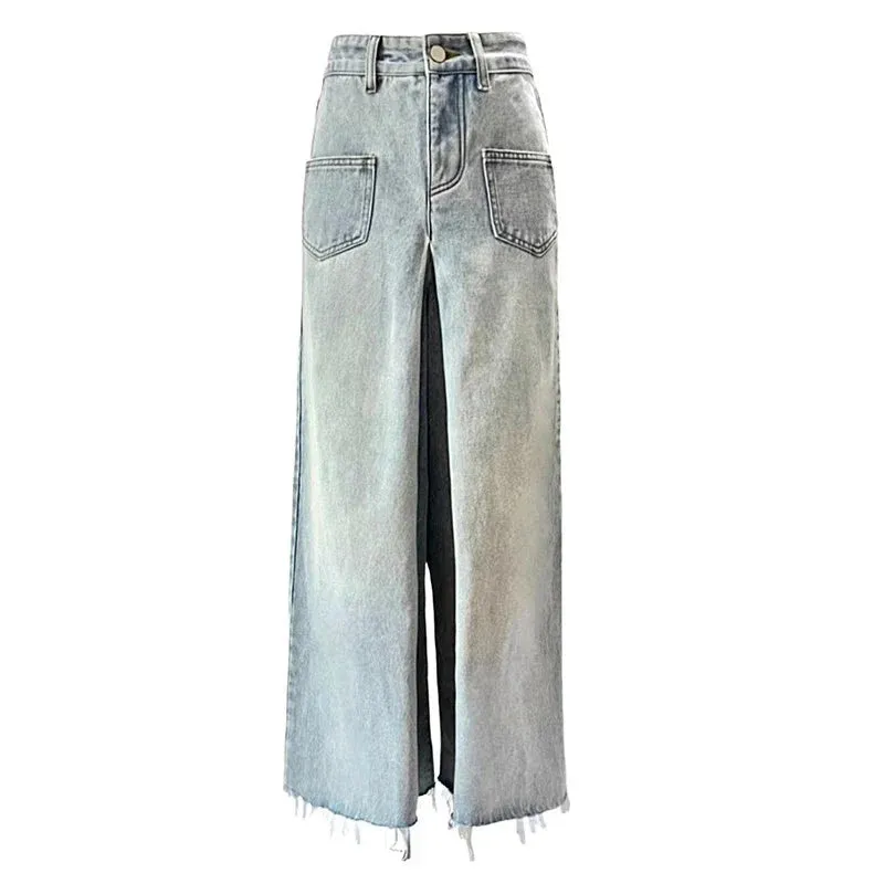 Vintage High-Waisted A-Line Elephant Leg Pants Women's Summer Drapey Wide-Legged Jeans