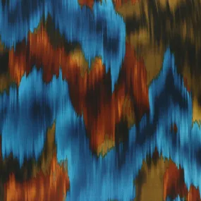 Viscose Satin - Brushstrokes - Blue   Brown