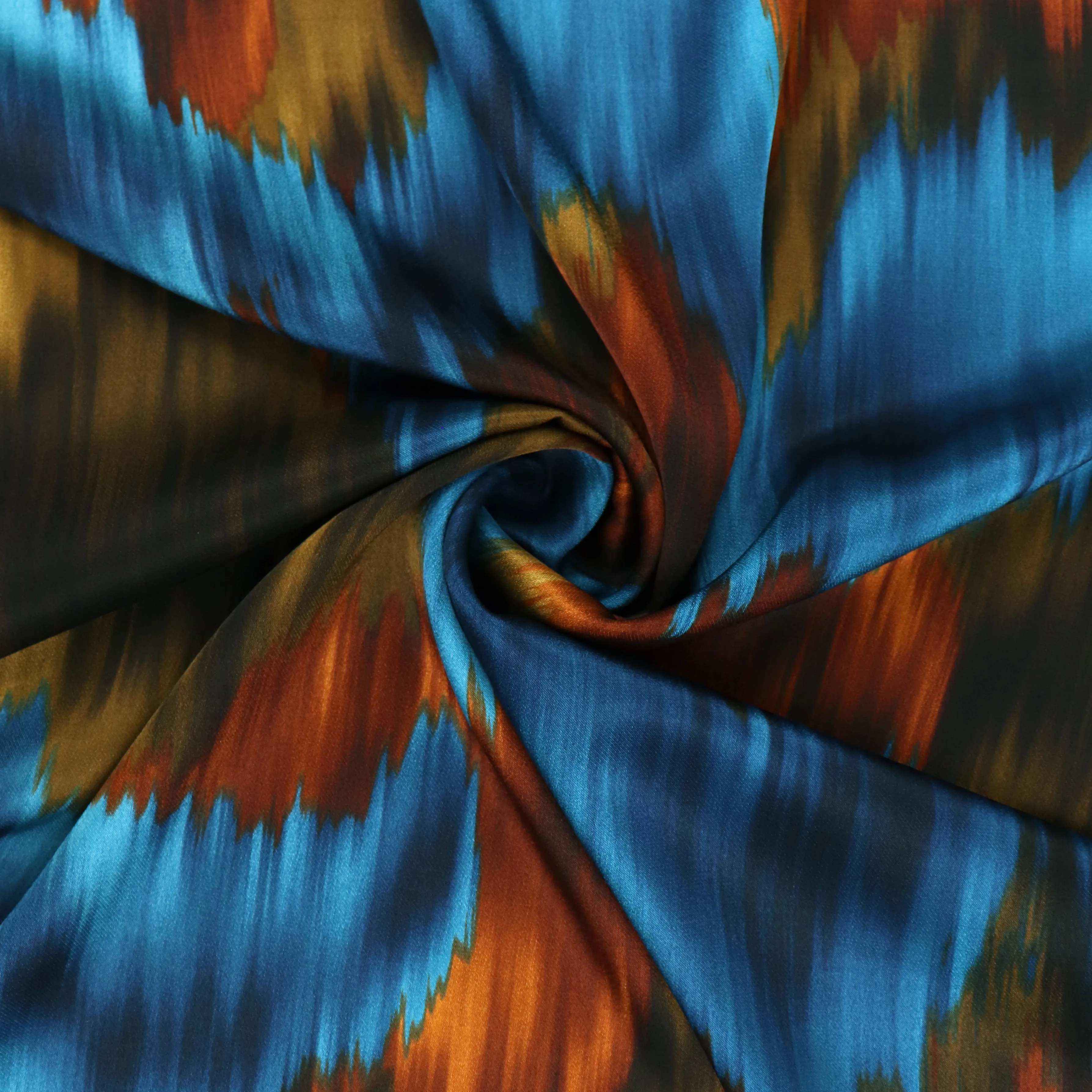 Viscose Satin - Brushstrokes - Blue   Brown