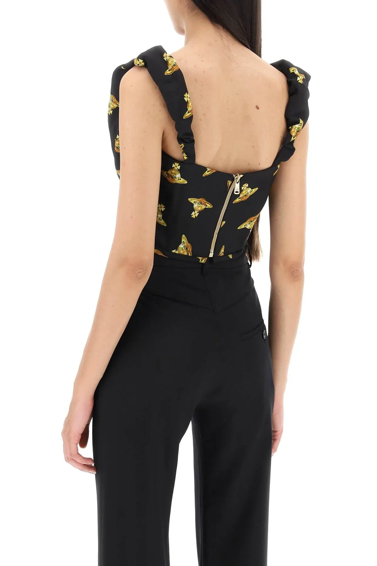 Vivienne westwood 'sunday corset' top in crepe de chine with orb motif