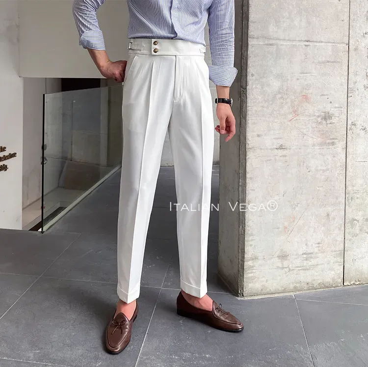 White Signature Buttoned Formal Gurkha Pants by ITALIAN VEGA®