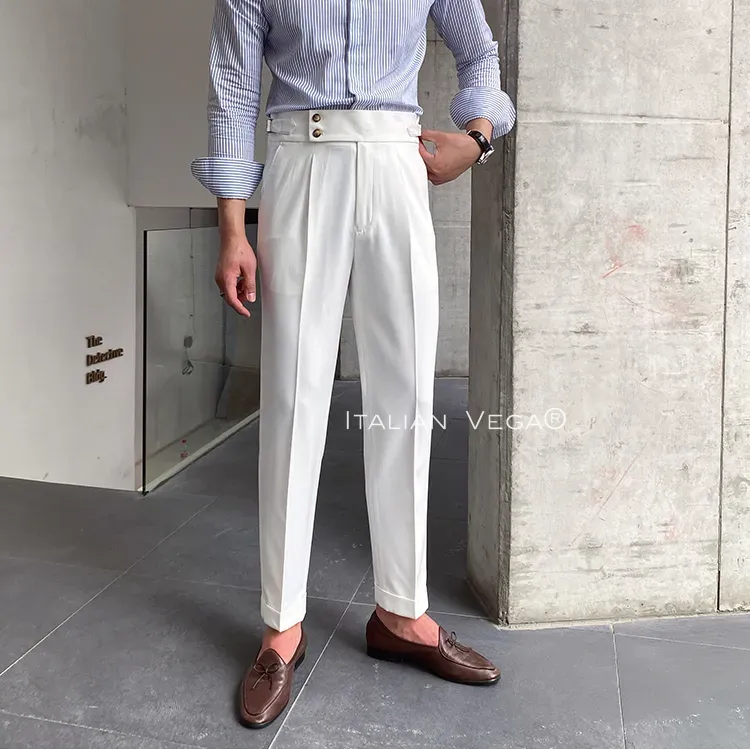 White Signature Buttoned Formal Gurkha Pants by ITALIAN VEGA®