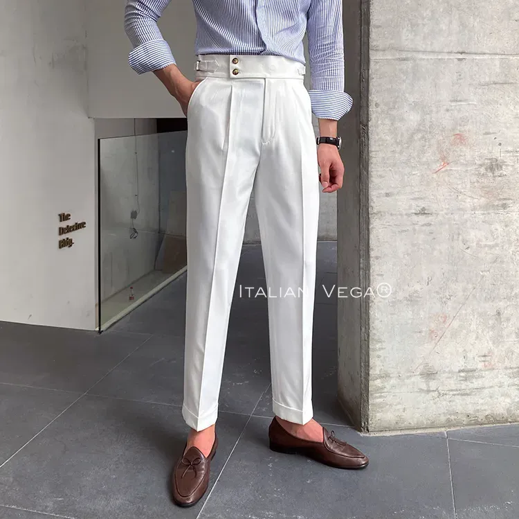 White Signature Buttoned Formal Gurkha Pants by ITALIAN VEGA®