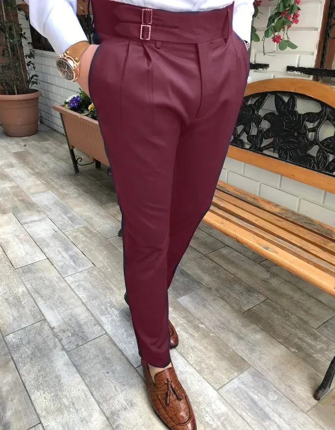 Wine Double Buckle Gurkha Pants