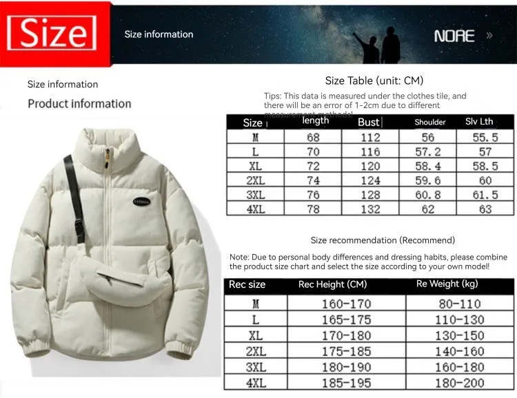 Winter Plain Coat Corduroy Puffer Jackets Loose Warm Wadding Cotton Bomber Jacket (Bag not included)| HP-009