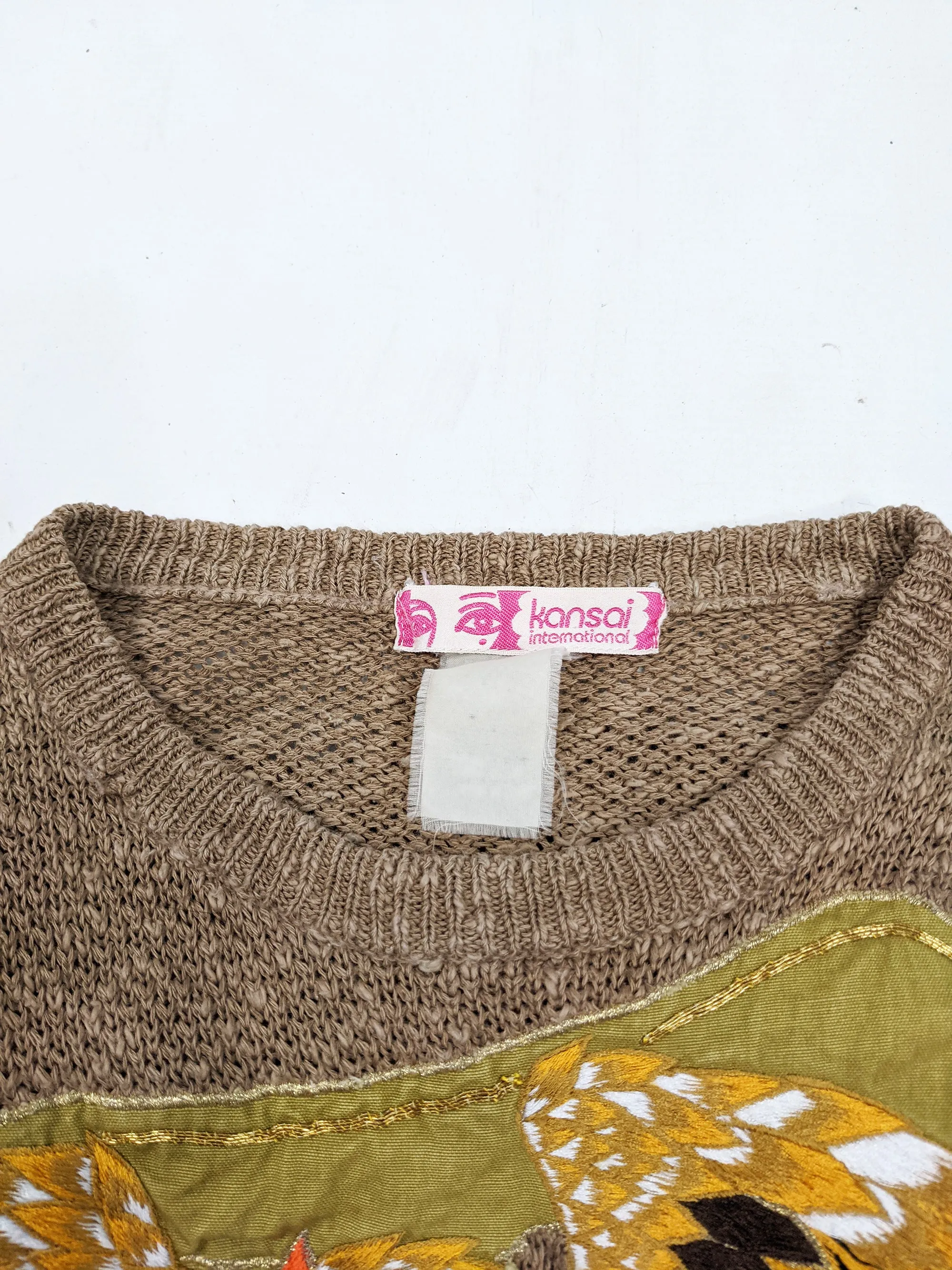 Womens Brown Knit Eagle Embroidered Jumper, 1980s