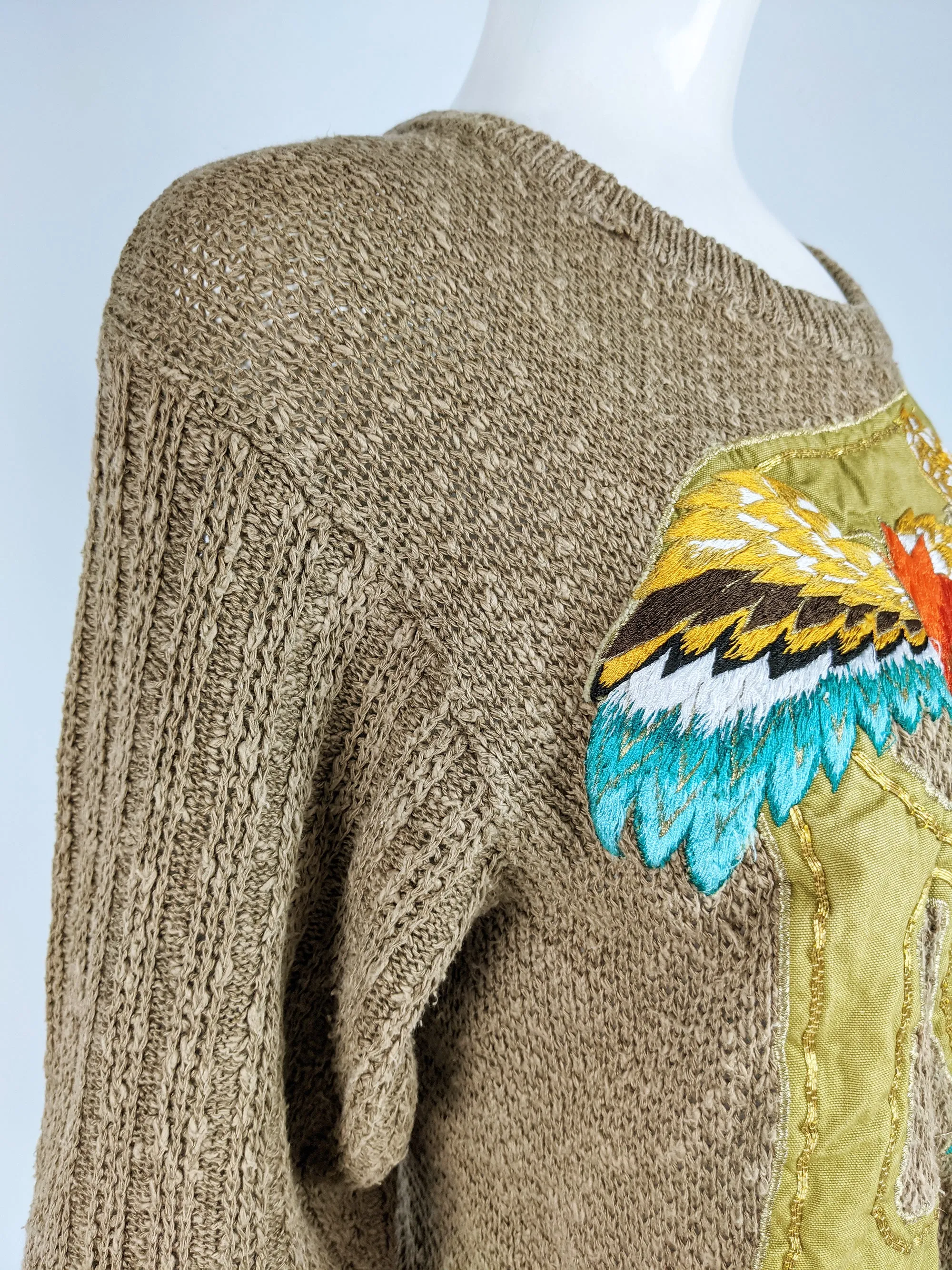 Womens Brown Knit Eagle Embroidered Jumper, 1980s