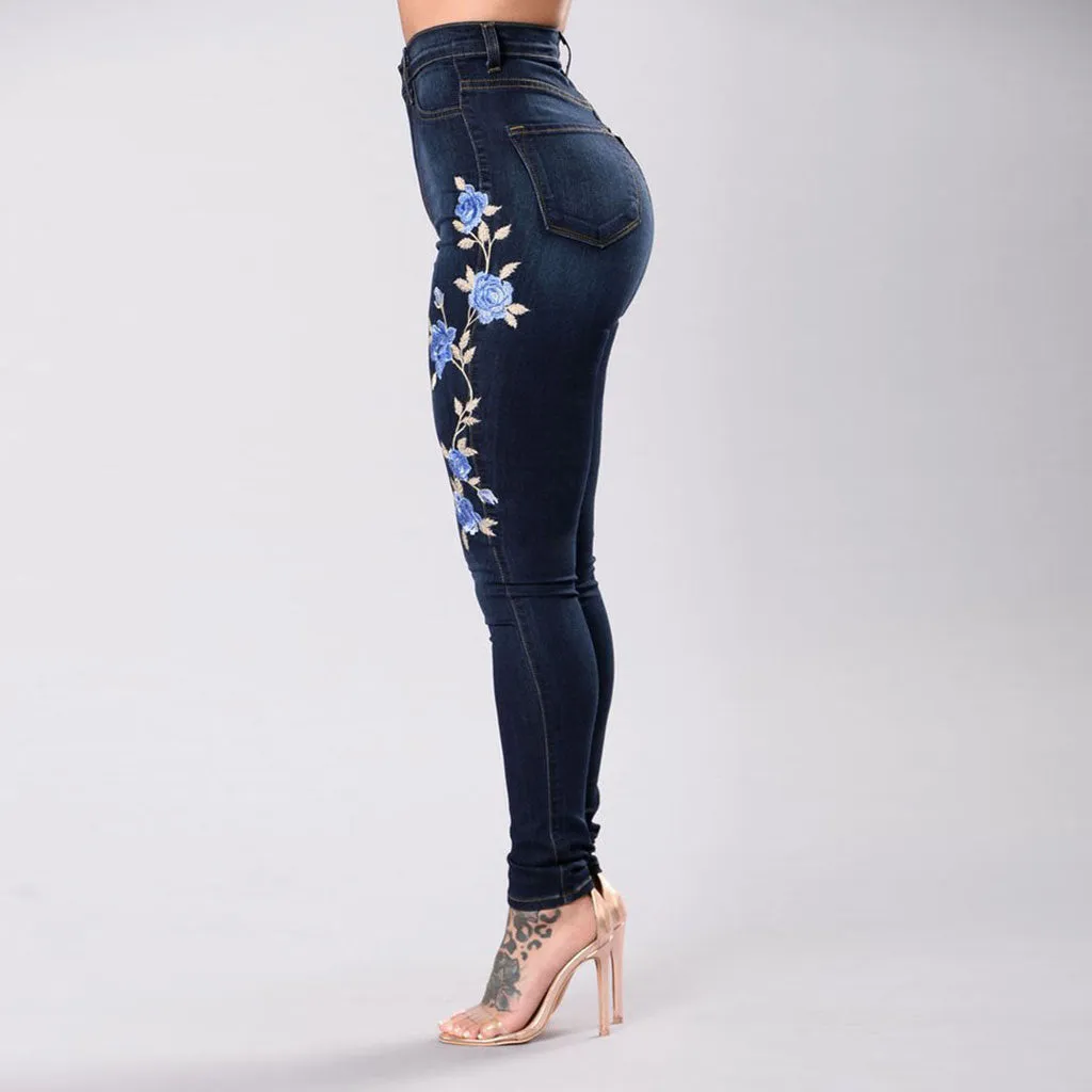 Women's Flower Embroidered Jeans