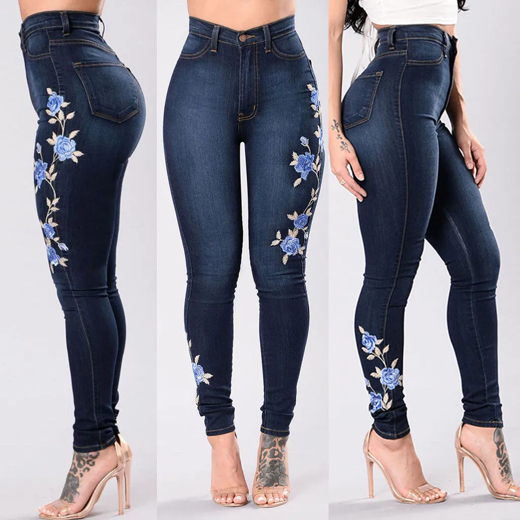 Women's Flower Embroidered Jeans