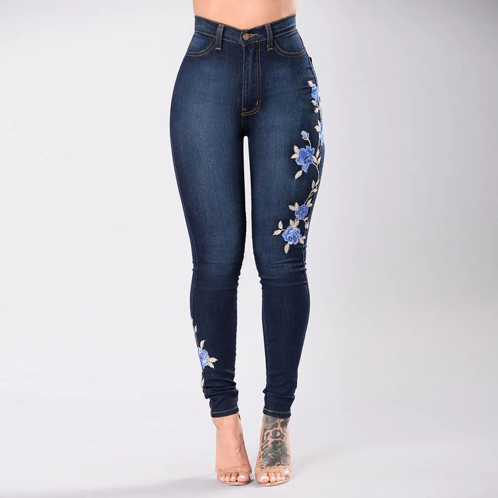 Women's Flower Embroidered Jeans