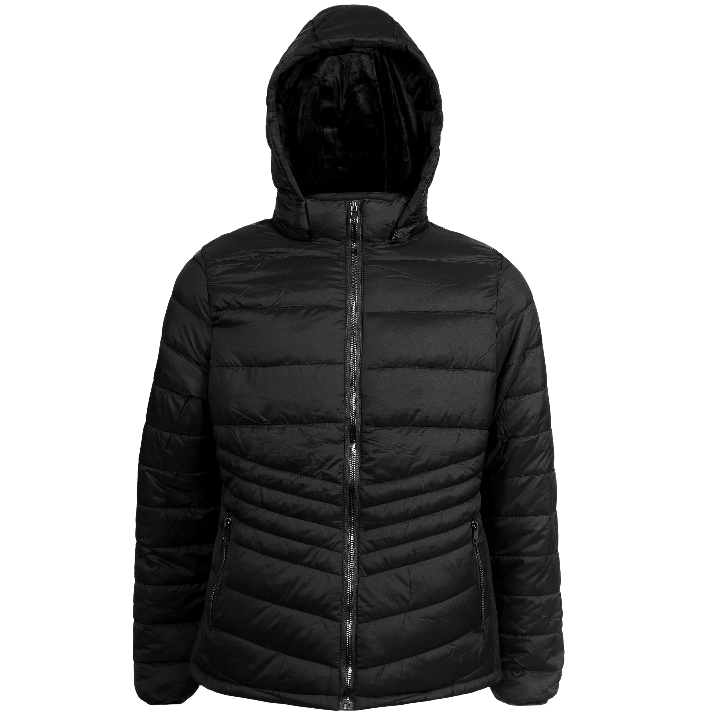 Women's Soft Black Puffer Wholesale Coats in Assorted Plus Sizes - Bulk Case of 12 Jackets