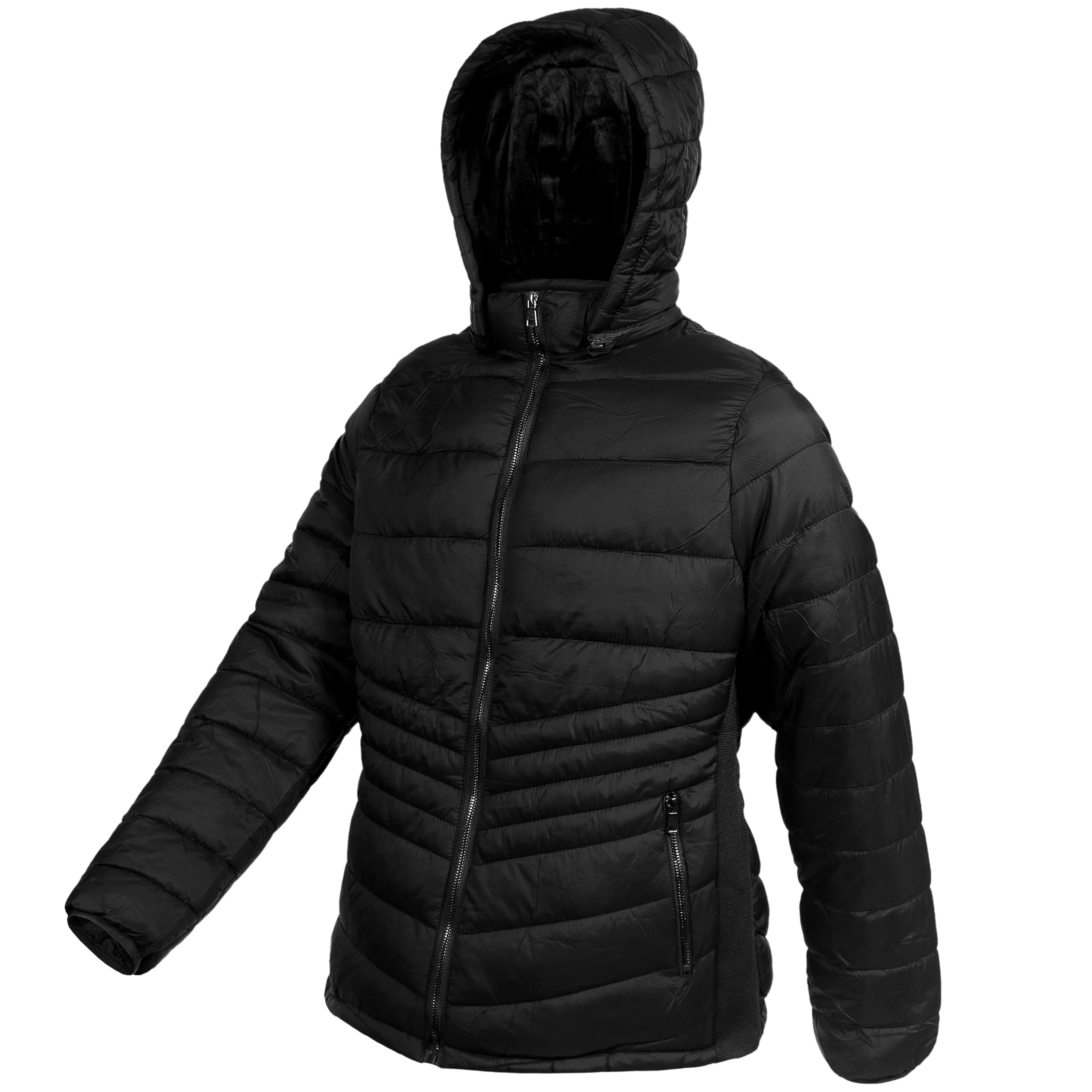 Women's Soft Black Puffer Wholesale Coats in Assorted Plus Sizes - Bulk Case of 18 Jackets