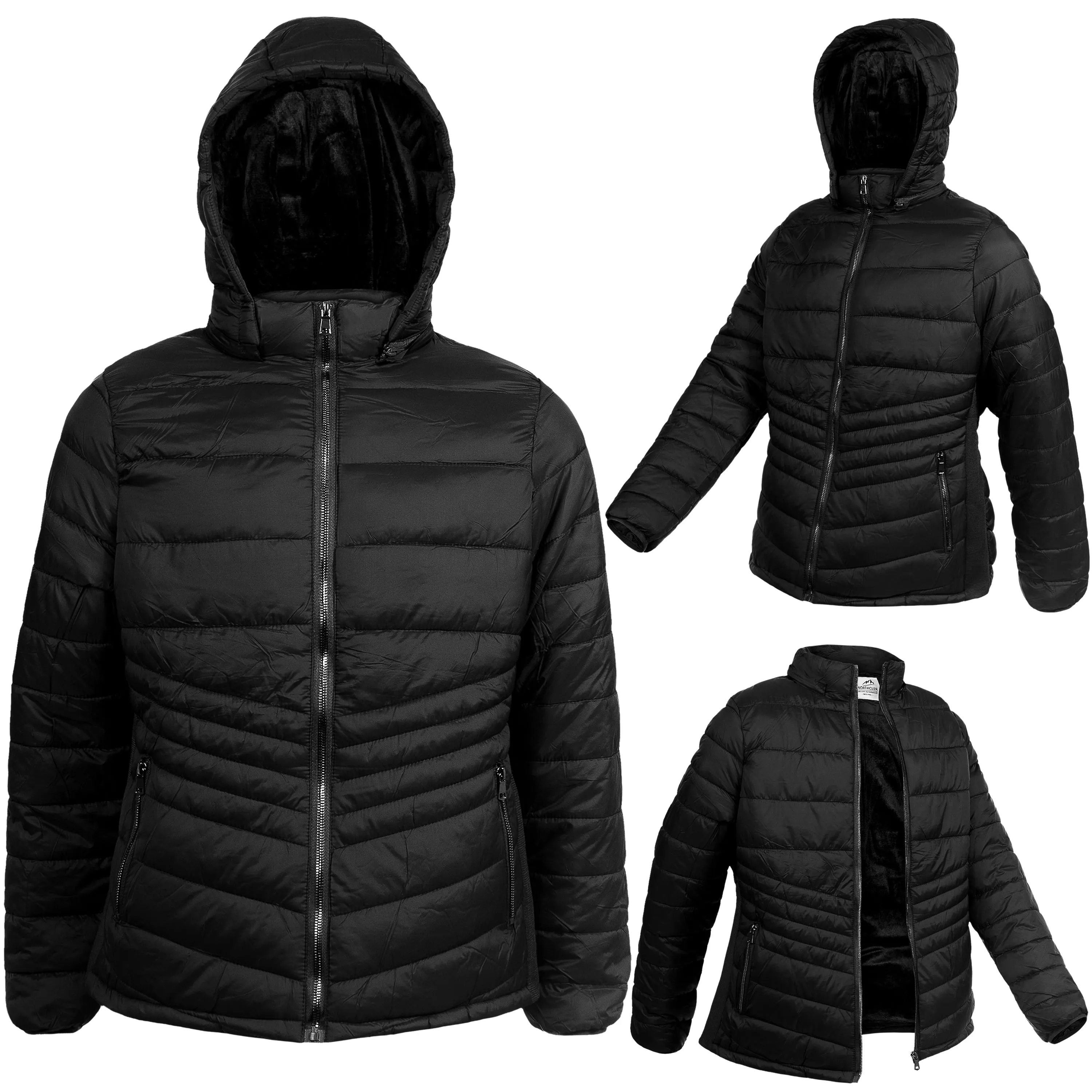 Women's Soft Black Puffer Wholesale Coats in Assorted Plus Sizes - Bulk Case of 18 Jackets