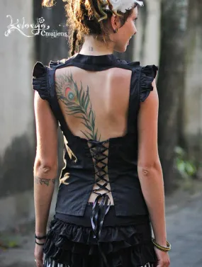 Womens Top - Steampunk, Blouse, Ruffle Collar, One Size Fits All, Open Back, Lace up back, Burning Man, Boho, Victorian Era, Lucy Lou