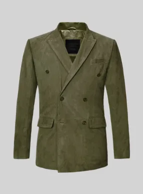 Woodland Green Suede Double Breasted Leather Blazer