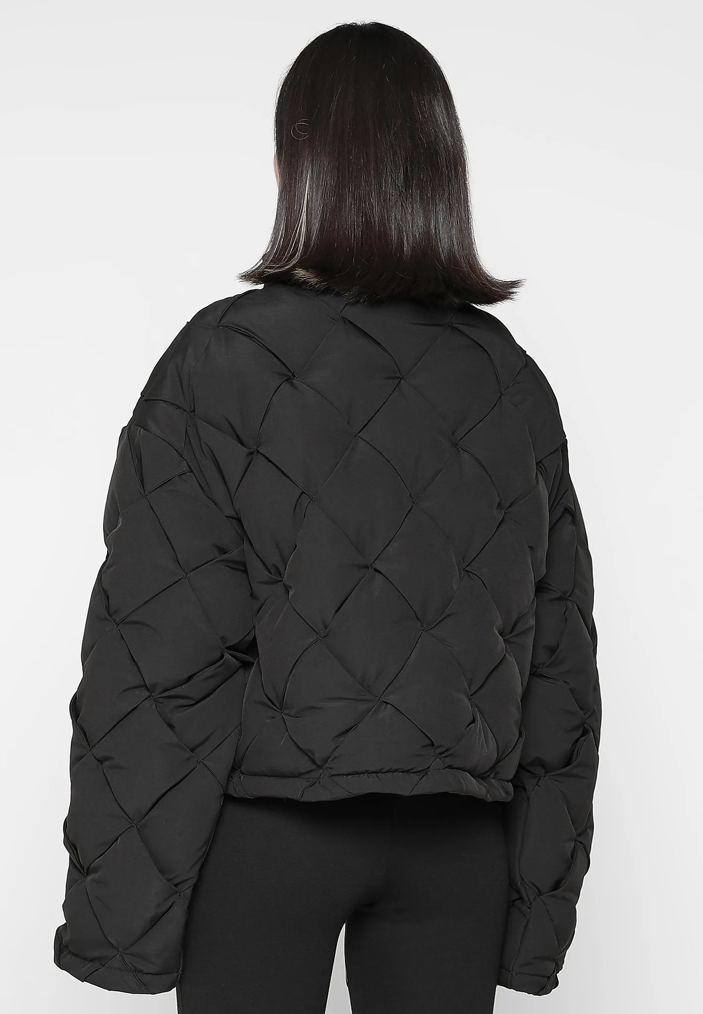 Woven Interlock Puffer Jacket - Black