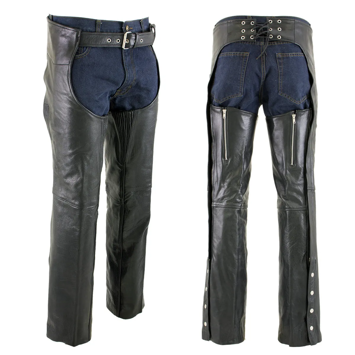 Xelement 7554 Men's Black 'Advanced Dual Comfort' Motorcycle Biker Leather Chaps