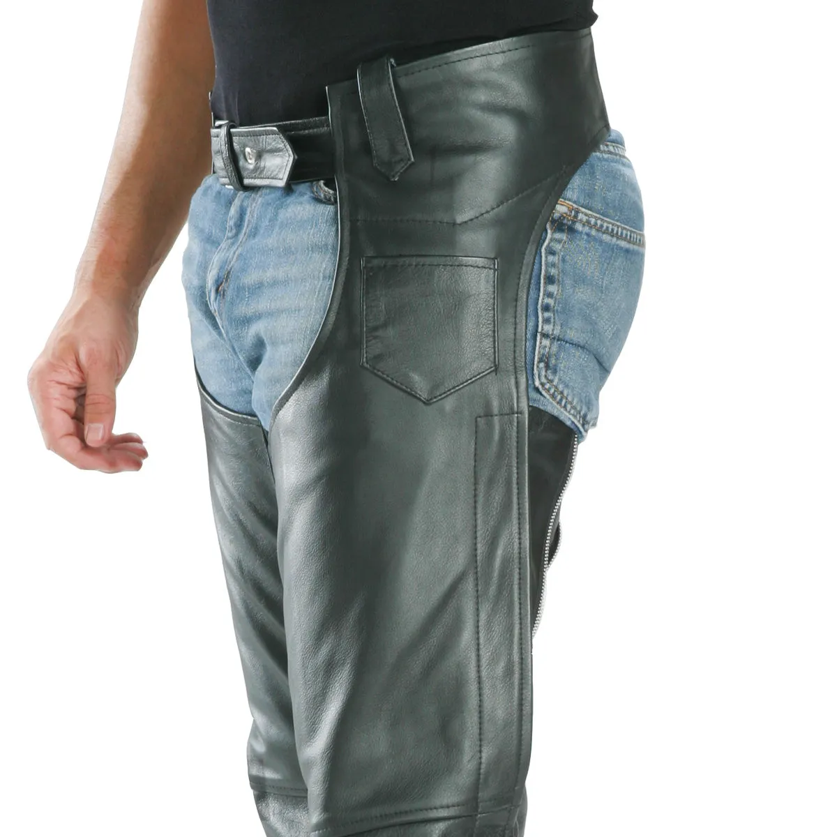 Xelement 7554 Men's Black 'Advanced Dual Comfort' Motorcycle Biker Leather Chaps